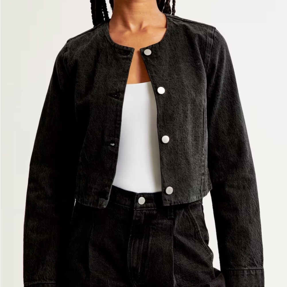 NWT Abercrombie & Fitch collarless denim Black Jacket